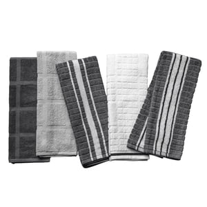 Thyme & Table Cotton Kitchen Towels, 5-Pack Gray & White