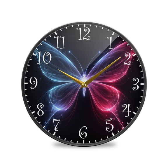 9.5IN Acrylic Wall Clock Wall Mount & Tabletop Display Round Clock for Decor Mysterious and Ethereal Butterflies