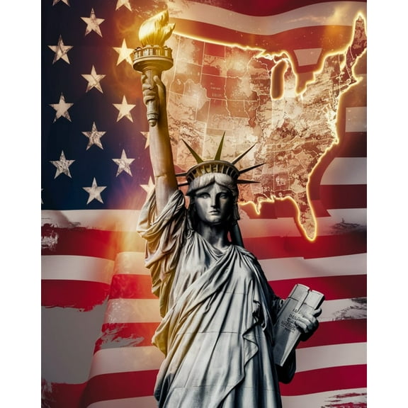 Paint by Numbers Kit for Adults - Statue of Liberty and Stars and Stripes - Beginners Acrylic Adult Paint by Number Kits on Canvas Digital Oil Number Painting Kits for Home Decor Gift 16"x20"-