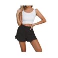 thumbnail image 3 of Pantalones cortos de algodón for mujer, cintura alta, dobladillo con volantes, cordón elástico, pantalones ligeros de verano for vacaciones en la playa, 3 of 5