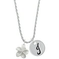 thumbnail image 1 of Delight Jewelry Silvertone White Plumeria Flower Silvertone Script Initial Disc - J - Charm Necklace, 20"+3", 1 of 4