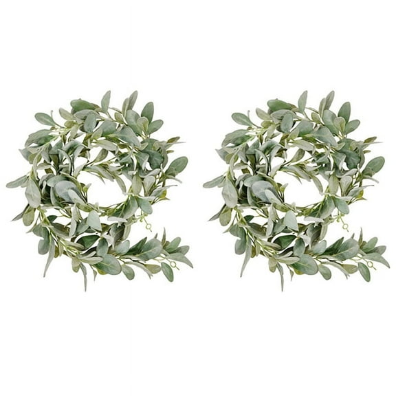 2X Artificial Flocked Lambs Ear Garland - 2Meter Soft Faux Vine Greenery and Leaves for Farmhouse Mantel Decor,2 x Furniture decoration,green