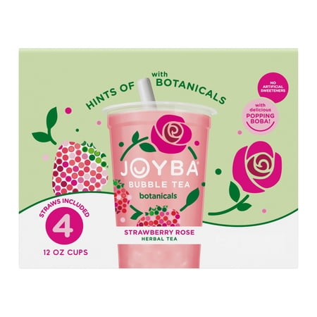 Rose Bubble Tea With Botanicals 4 Pack 12 Fl. Joyba Strawberry Oz. Cups