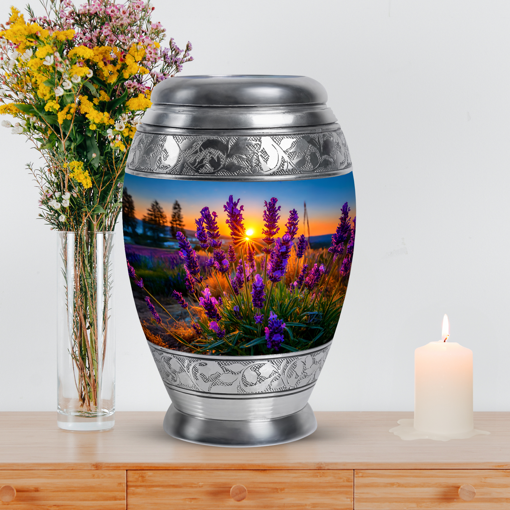 MUKTIVE Lavender Grass Adult Urns for Human Ashes Men & Women, Funeral Sunrise Urns for Human Ashes, Large Blue Cremation Urn for Adult Male, Memorial Ash Holder, 10 Inch