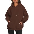thumbnail image 1 of Womens Oversized Hoodies Fleece Sweatshirts Fall Fashion Pullover Sweaters Winter Clothes Dark Brown L, 1 of 9