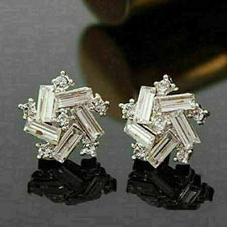2Ct Baguette Cut CZ Stud Earrings for Women's 925 Sterling Silver
