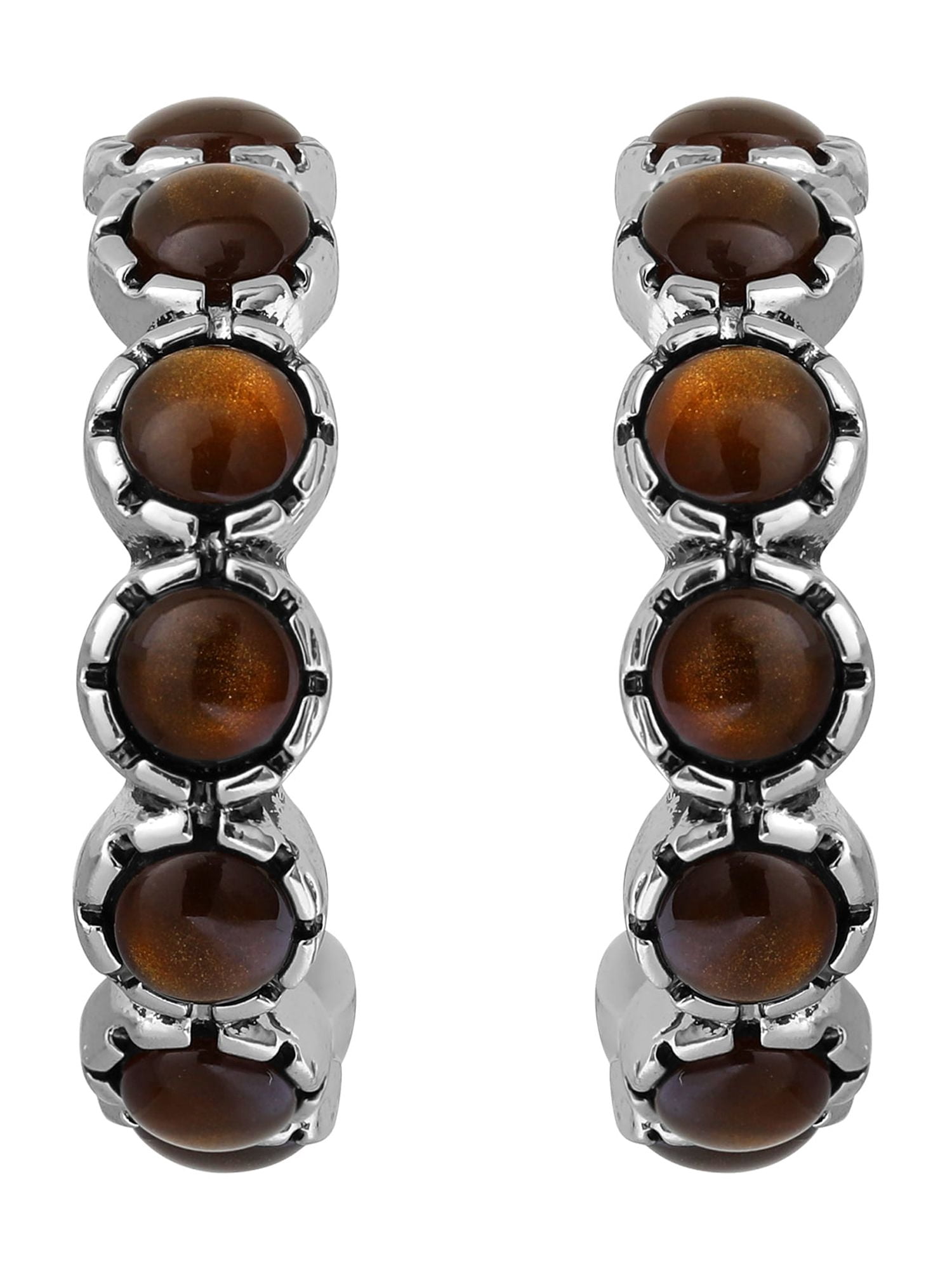 Jessica Simpson Women's Silver Tone Brown Stone Hoop Earrings