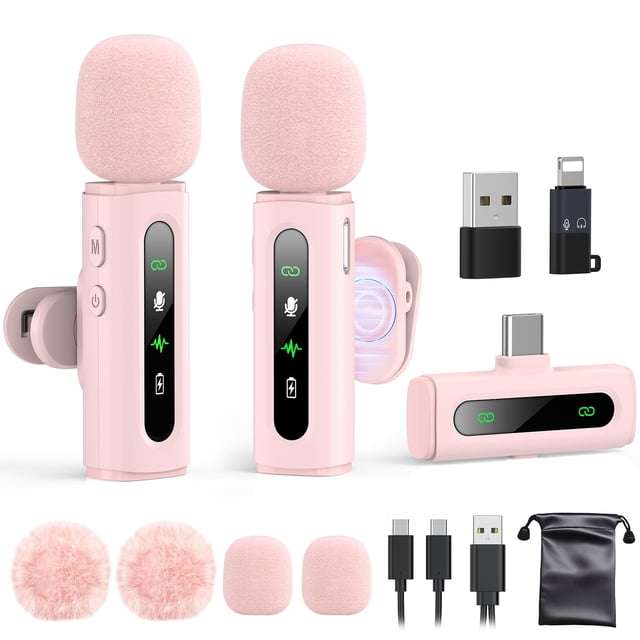 USB C Lavalier Microphone Wireless Mini Mic for Type-C Android Phone/Tablet/PC Video Recording Clip-on Mics with Rotatable Clip&Denoise Rec