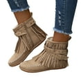thumbnail image 3 of IUJSOY Womens Flat Boots Anti-Slip Short Ankle Boots Western Fringe Round Toe Zipper Cowboy Boots, 3 of 9