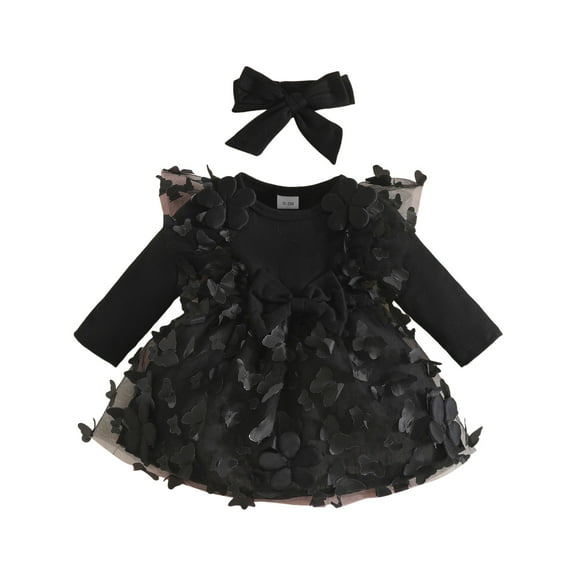 Zshosam Long Sleeve Girl Dress Baby Toddler Girls Dresses Winter Long Sleeve Girl Casual Clohtes for Kids Size 0 3 Months,(Black 0-3 Months)