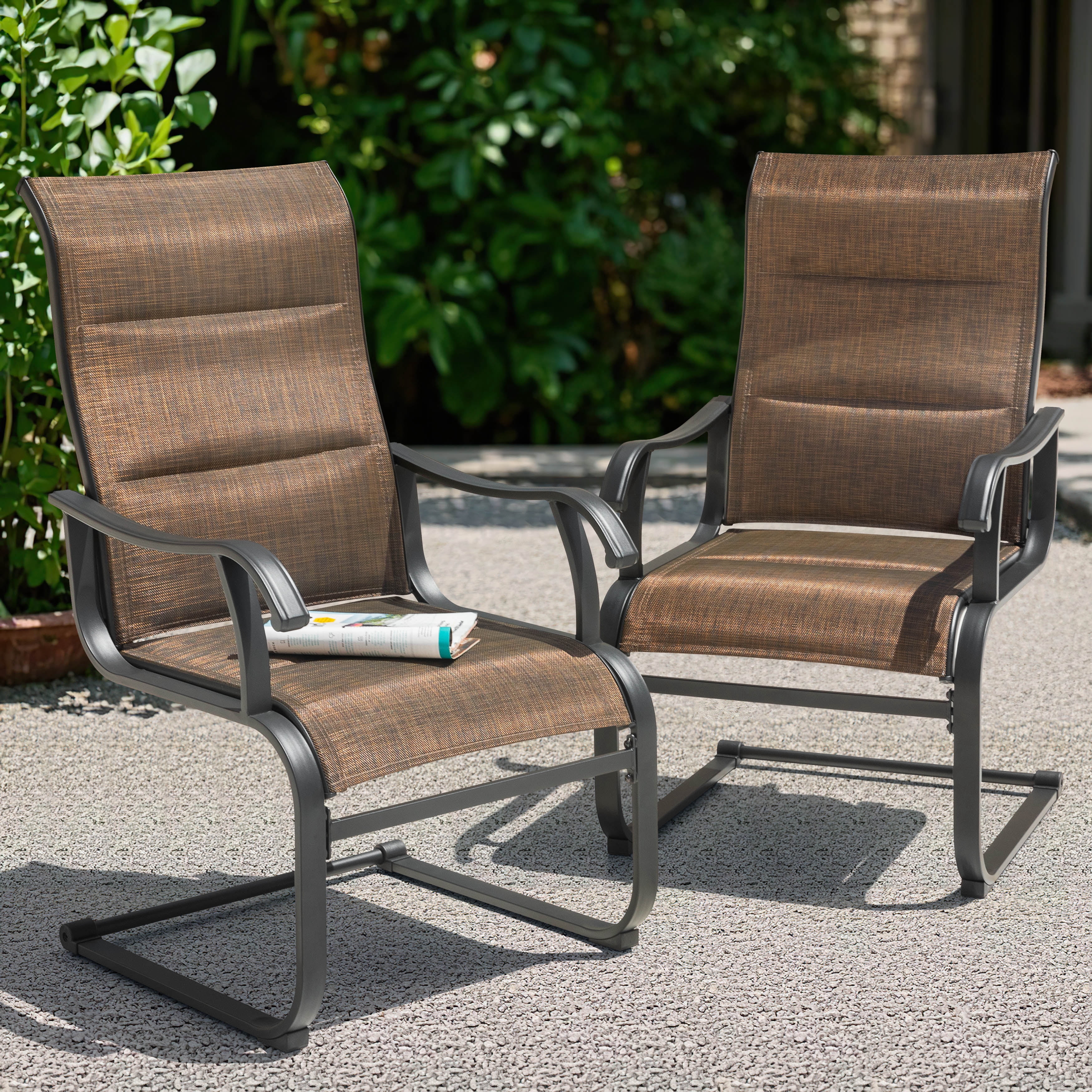 Nuu Garden High Back Patio Dining Chairs Set of 2, Comfortable Patio Chairs for Indoors and Outdoors, Breathable Textilene for Backyard Deck, Brown