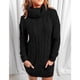 thumbnail image 2 of Vestido casual de punto de ochos Cuello alto Manga larga con bolsillo Vestido suéter suelto para mujer Negro L, 2 of 6