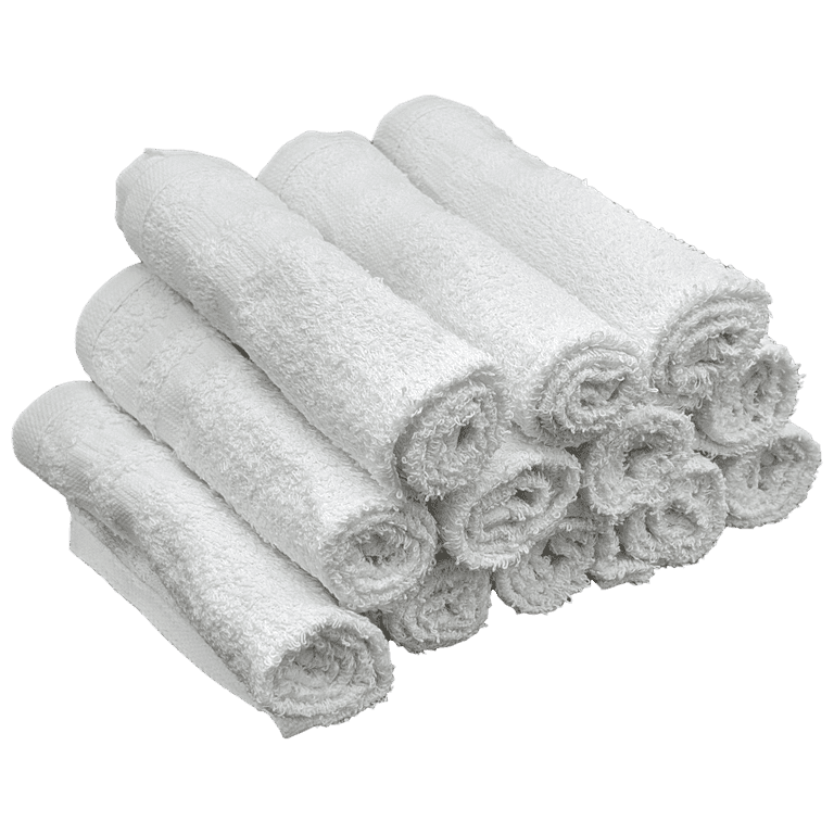 24 Pack - 12 x 12 White Cotton Ribbon Washcloths Rags - Lt Weight Thin  Cloth Rags - Bath/Exfoilating/Kitchen/Garage - 1 lb per Dozen 