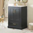 thumbnail image 1 of black Freestanding 24"Bathroom Vanity with Sink 1 Divided Drawer and 2 Soft Close Doors with Dual Door Storage Racks, 1 of 17