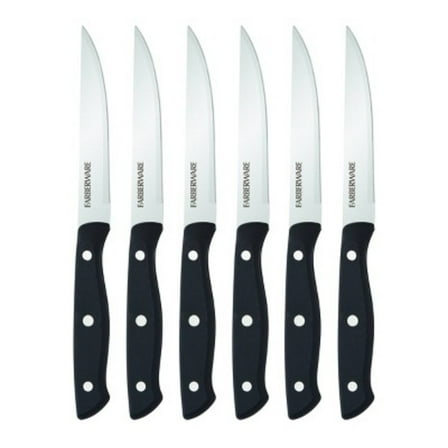 Farberware 6-Piece Stamped Triple Rivet Stainless Steel Steak Knife Set in Black