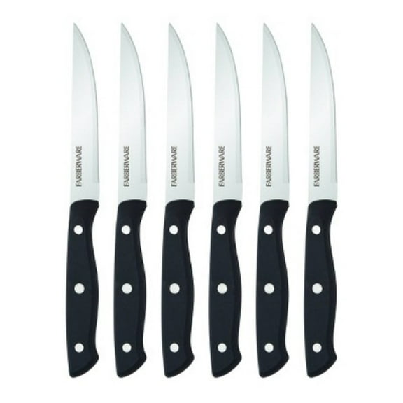Farberware 6-Piece Stamped Triple Rivet Stainless Steel Steak Knife Set in Black