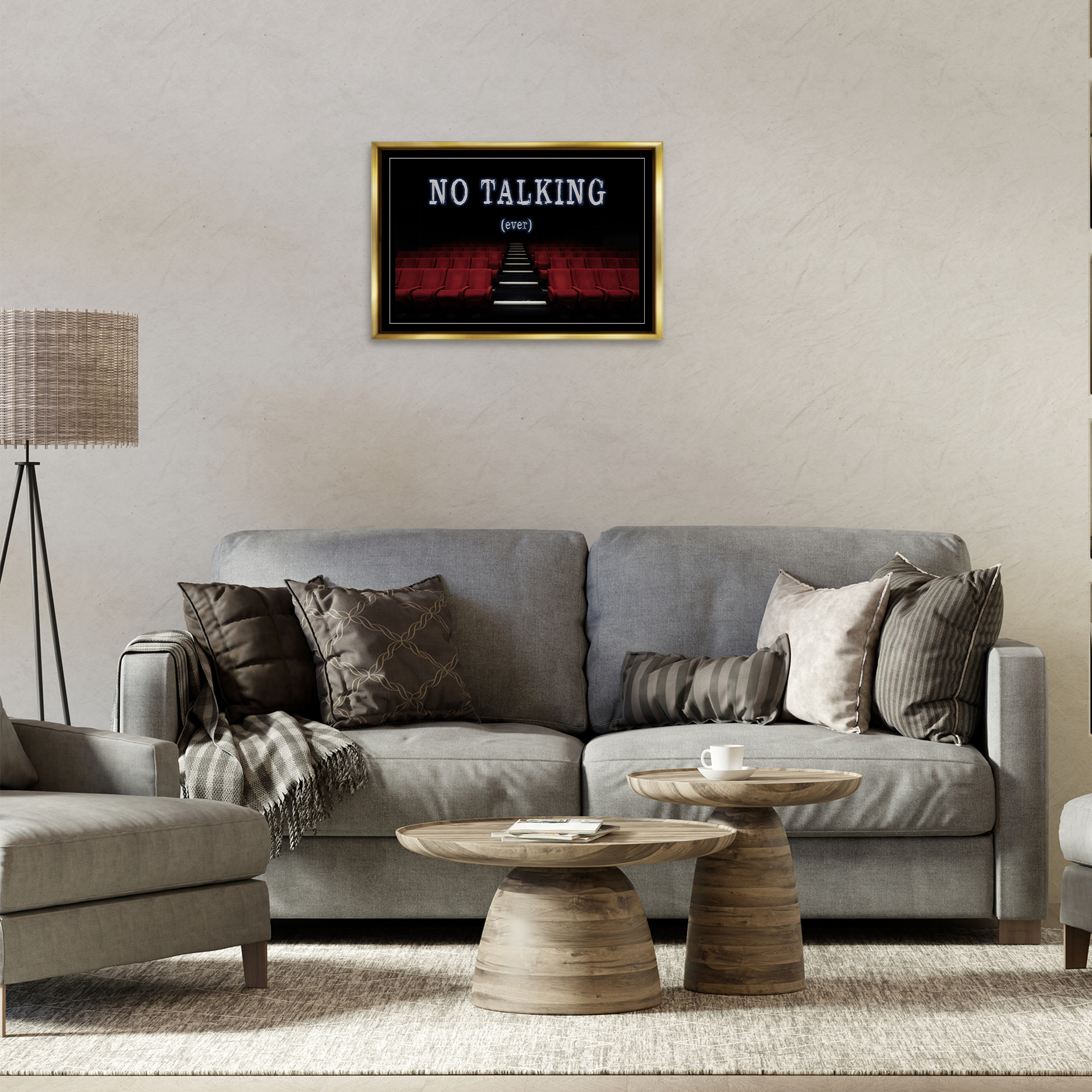 Stupell Industries No Talking Move Theater Entertainment Painting Gold Floater Framed Canvas Art Print Wall Art, 25 x 17