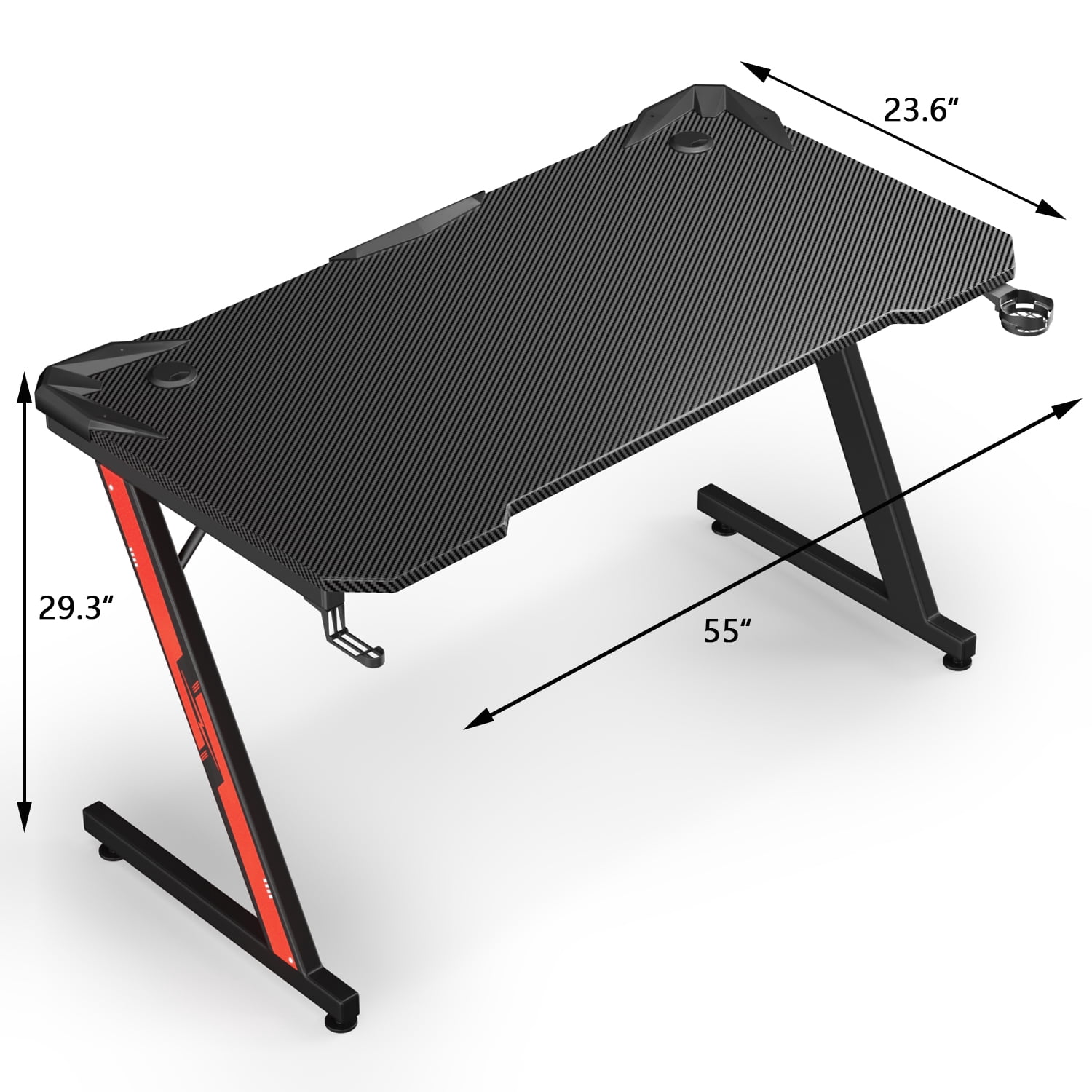 Homall 55 Inches Z-Shaped Gaming Desk Carbon Fiber Surface Desk with Cup Holder & Headphone Hook, Black