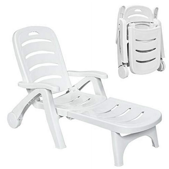 HAPPYGRILL Foldable Patio Lounger Chaise Chair with Wheels for Outdoor Patio Poolside