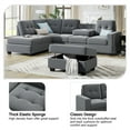 thumbnail image 3 of L-Shaped Sectional Sofa Couch with Reversible Chaise Lounge, Convertible Sleeper Bed Oversize Sofa Bed with Storage Ottoman & Cup Holders, Reversible Upholstered Couch for Dorm Apartment, Gray, 3 of 7