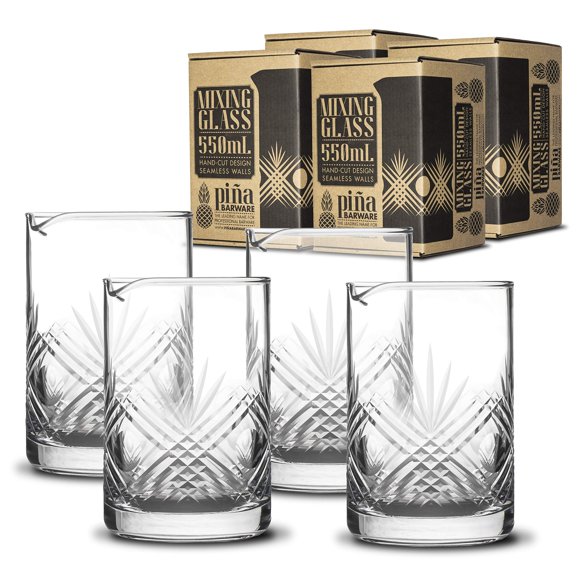 Piña Barware Verre à Mélanger Sans Joint Découpé à la Main - 550 ml / 18 Oz - Verrerie Professionnelle de Bar - Ensemble de Bar Commercial de 4 Pcs