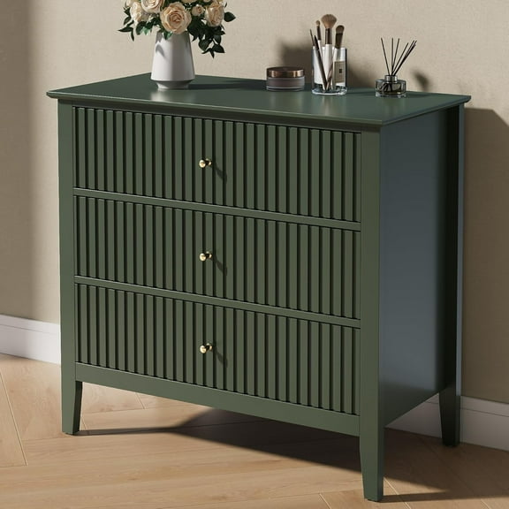 RoyalCraft Fluted Dresser 3 Drawer Bedroom Storage Cabinet and Nightstand, Green