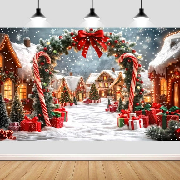 Christmas Backdrop Arch Red Candy Cane Winter Snow Scene Photography Background New Year Eve Party Gift Decorations Holiday Photo Booth Studio Prop 7X5