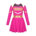 thumbnail image 3 of TiaoBug Kids Cheer Leader Costume Halloween Outfit Long Sleeve Cold Shoulder Cheerleading Dress Hot Pink 10, 3 of 7