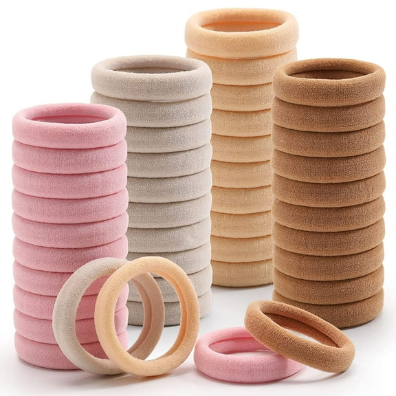 100 Pcs Thick Seamless Tan Hair Ties, Ponytail Holders Hair Accessories No Damage for Thick Hair (Pink Theme Colors)