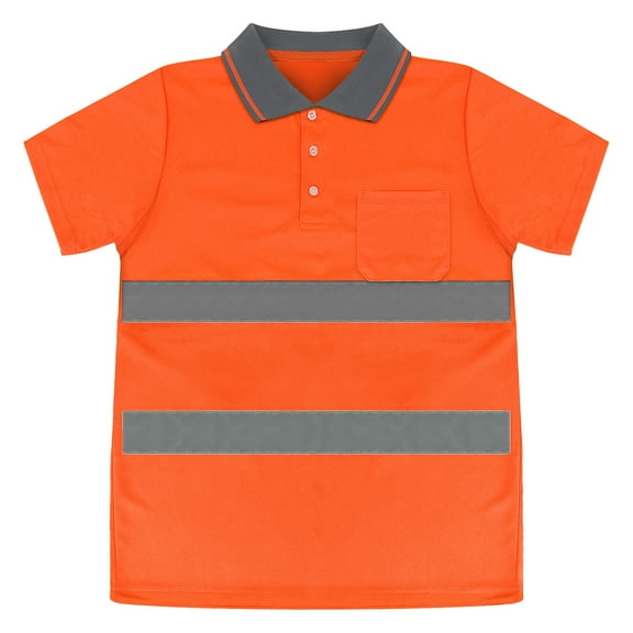 Toptie Safety Polo Shirt Reflective High Visibility Short Sleeve Pocket Tee-Orange-3XL