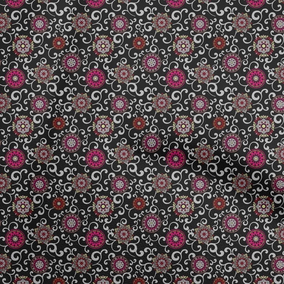 oneOone Cotton Cambric Black Fabric Asian Suzani Sewing Craft Projects Fabric Prints By Yard 42 Inch Wide