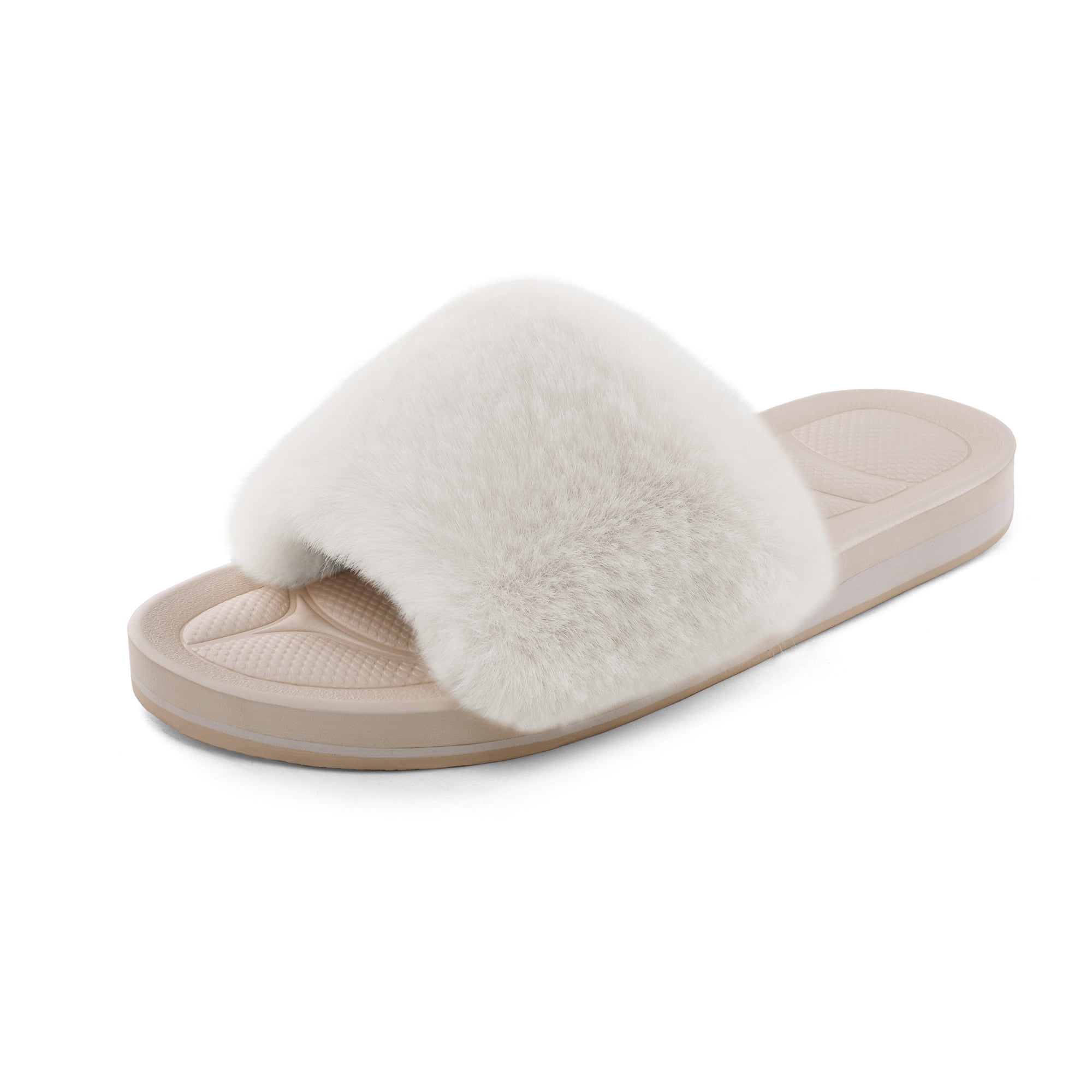Womens Furry Slide Slippers Suede Fuzz Cozy House Shoes Scuff Mule Sandal 