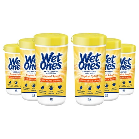 Wet Ones Hand and Face Wipes, Tropical Splash Scent, 40 Count (Pack of 6)