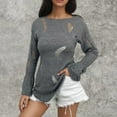 thumbnail image 5 of ATOYSOY Women's Crew Neck Sweatshirts Hollow Out Outwear Loose Ripped Tops Knitted Sweaters Pullover Casual Shirts Irregular Hem Long Sleeve Tees Fall Winter Fashion Gray XL, 5 of 5