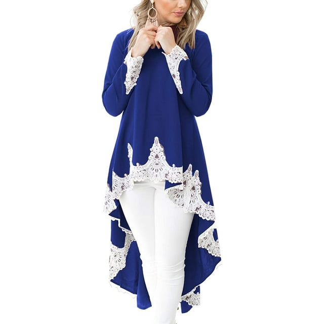 Women's Loose Lotus Leaf Cocktail Round Neck Flounce Ruffle Sleeve Irregular High Low Maxi Dress