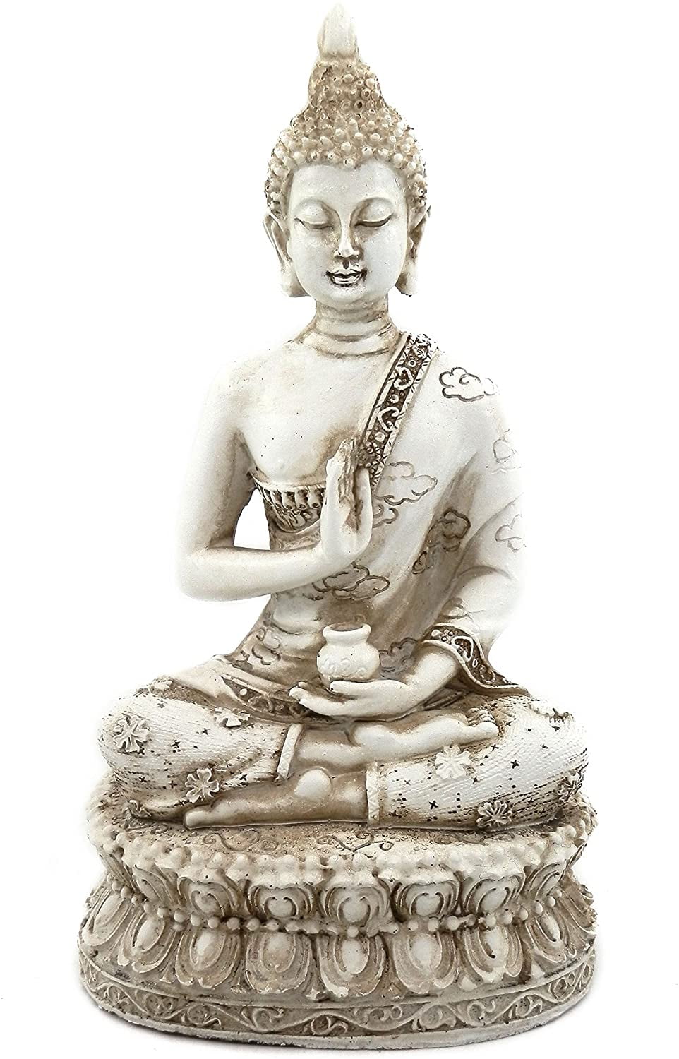Ornerx Thai Sitting Buddha Statue For Home Decor Ivory 6.7 