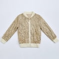 thumbnail image 3 of Staki Bomber Jacket Girls Girls's' Sequin Bomb Jacket Shiny Set Long Sleeved Zipper Bright Color for Girls' Kid Birthday Concert Varsity Jacket(Gold,4-5 Years), 3 of 6