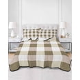 thumbnail image 3 of Quilts Twin Size, Brown White Buffalo Check Soft Comforter Bedding Set for Bed, Farmhouse Plaid Modern Geometric Lightweight Quilted Bedspread with Pillow Cover(2 Pieces) for All Season, 68x86 Inch, 3 of 6