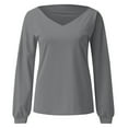thumbnail image 3 of QLEICOM Women Plus Size Long Sleeve V Neck T Shirts Basic Tee Tops Summer Solid Pullover Blouse Tops Gray 4XL, US Size:16, 3 of 6