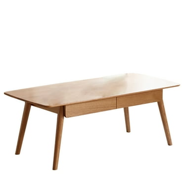 Tcbosik 39.3" Coffee Table with 2 Drawers, Solid Wood Tea Table, Center Table for Living Room, Oak