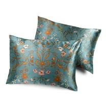 Sweet Jojo Designs Boho Floral Wildflower Blue and Orange Girl Decorative Satin Pillowcases