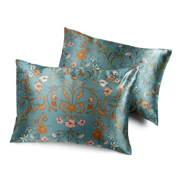 Sweet Jojo Designs Boho Floral Wildflower Blue and Orange Girl Decorative Satin Pillowcases