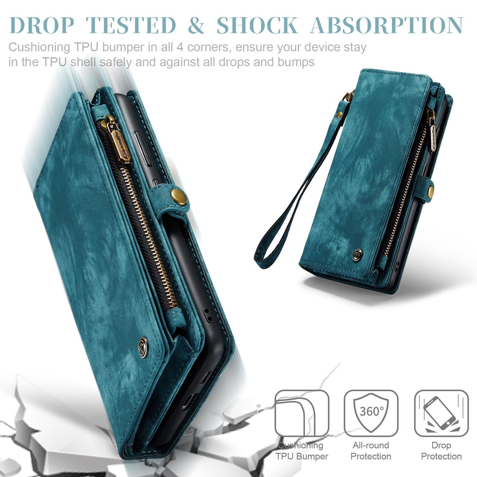 Allytech Magnetic Detachable Wallet Case for Samsung Galaxy A16 5G with Card Slots & Zipper Pocket, Support Wireless Charging, PU Leather Wrist Strap Shockproof Full Protection Flip Case, Green