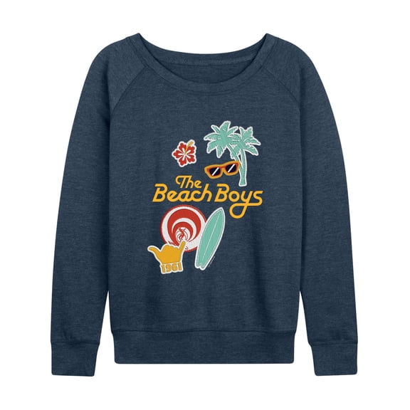 The Beach Boys - Faux Patches Women's Lightweight French Terry Wide Neck Long Sleeve Graphic Shirt