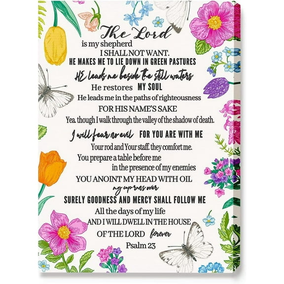 Psalm 23 Wall Decor,Bible Verse Canvas Wall Art,The Lord Is My Shepherd Christian Canvas Wall Artwork for Home Bedroom Living Room