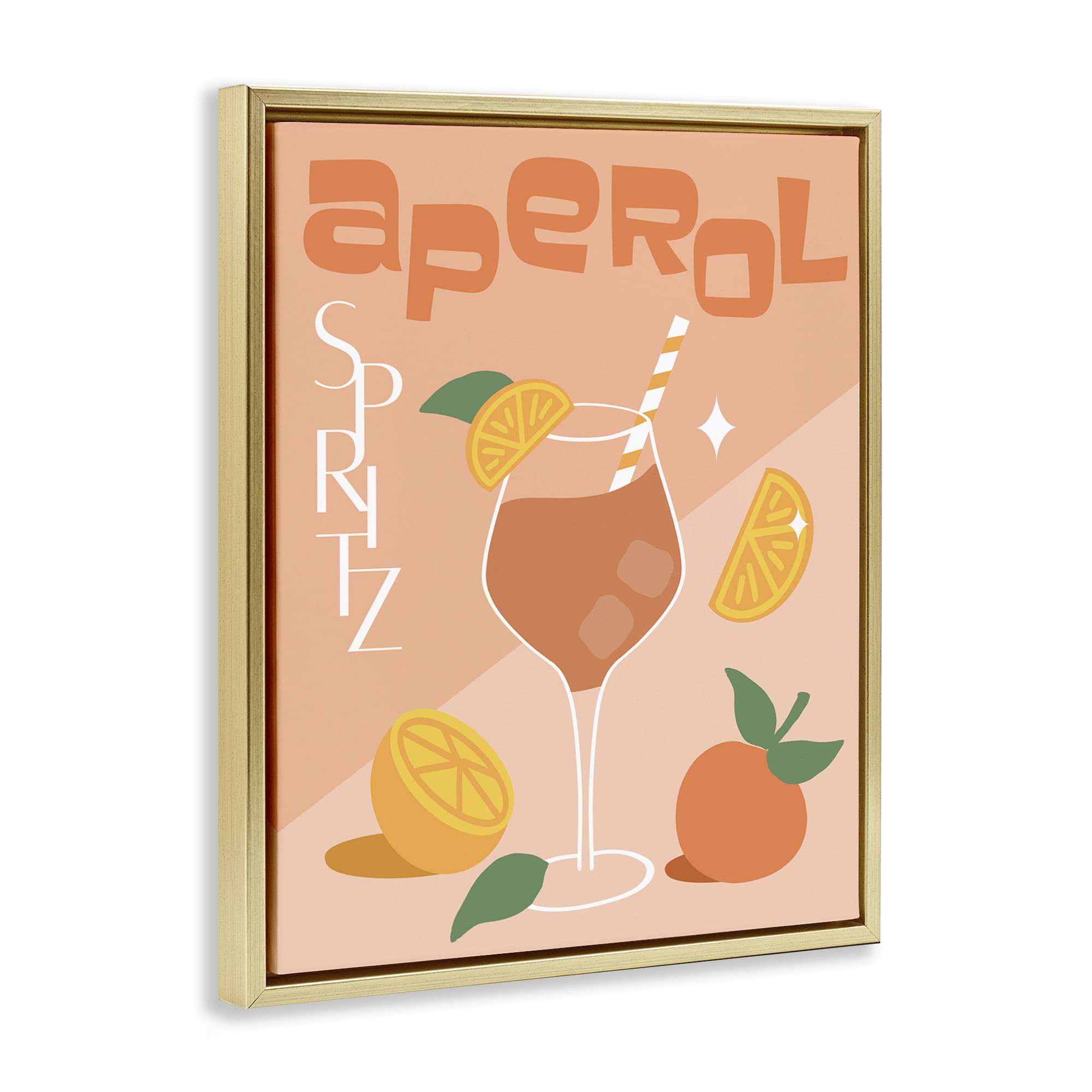 Stupell Industries Aperol Spritz Typography Food & Beverage Painting Gold Floater Framed Canvas Art Print Wall Art, 17 x 21