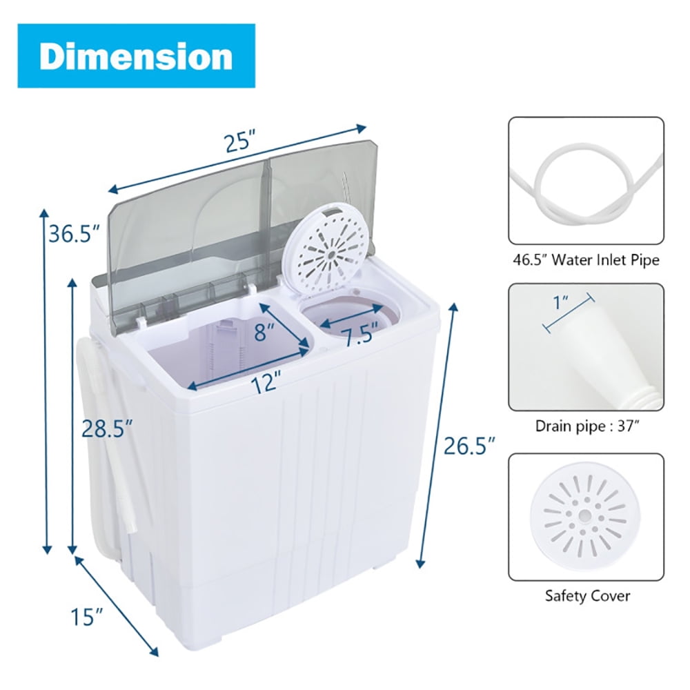 Barara King Washing Machine, Laundry Washer, Twin Tub Portable Washing Machine with Timer Control and Drain Pump for Apartment-Gray