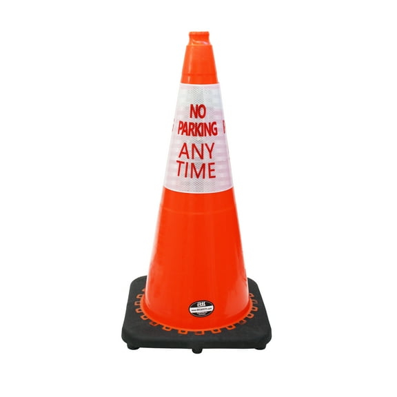 (Set of 16) RK 28" Orange Safety Traffic PVC Cones Black Base with"NO PARKING ANY TIME" Reflective Message Sleeve (16 Cone, 16 Sleeve)