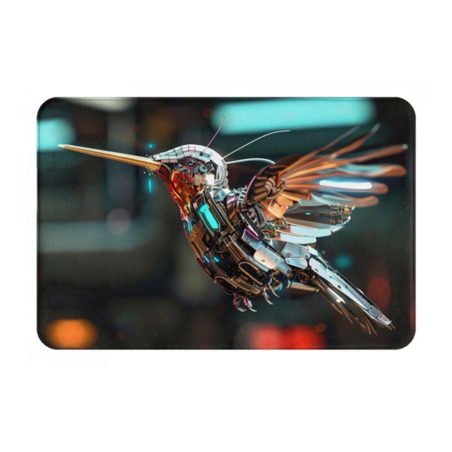 Balery Futuristic Robot Hummingbird Felpudo de franela, resistente a las manchas y a la decoloración, para uso interior y exterior, fácil de limpiar, 40 x 60 cm