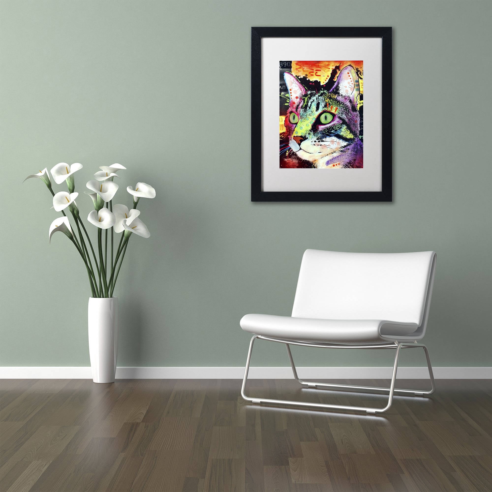 Trademark Fine Art "Curiosity Cat" Canvas Art by Dean Russo, White Matte, Black Frame